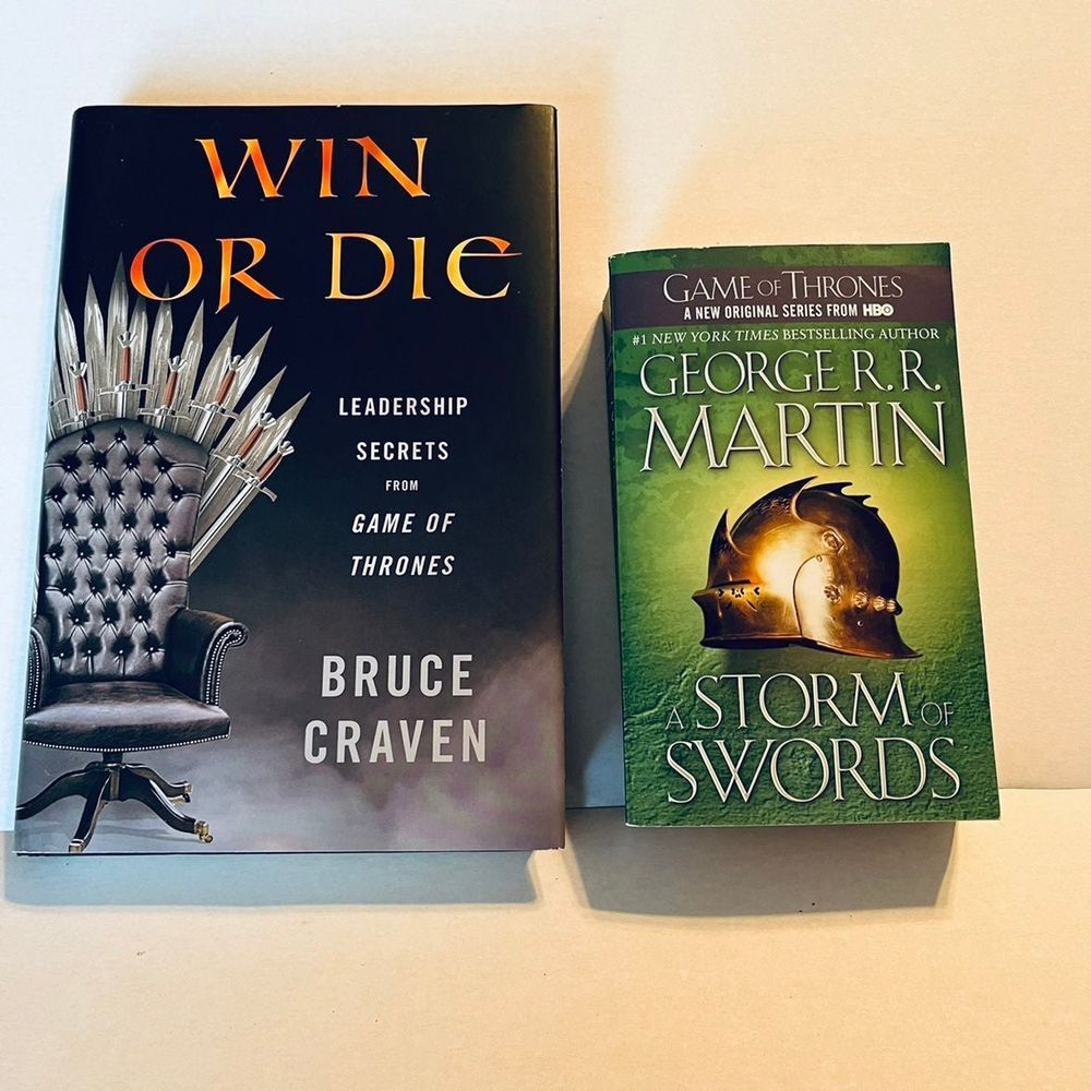 Game of Thrones themed books.  A Storm‎ of Swords by George R. R. Martin and Win